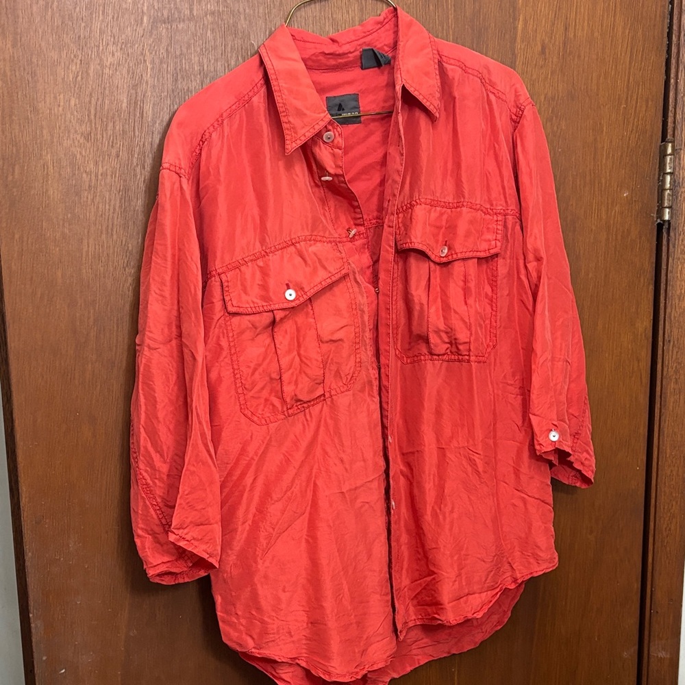 100% silk coral Women's Button-Up Blouse